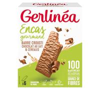 GERLINÉA - Barres Crousti Chocolat au Lait - Gaufrettes Croustillantes pour Encas Gourmands - Sans Gluten & Riche en Fibres - Boîte de 6 Barres, 120g