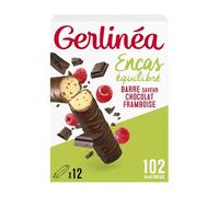 GERLINÉA - Barres Protéinées Chocolat Noir Framboise - Encas Équilibré pour Goûter et Petit-Déjeuner - Réduites en Sucre, Sans Huile de Palme - Boîte de 12 Barres, 372 g