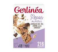 GERLINÉA - Barres Repas Céréales aux Pépites de Chocolat - Substitut de Repas Minceur Protéiné - Moins de 240 Kcal - Fabriqué en France - 12 Barres = 6 Repas, 372 g