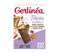GERLINÉA - Barres Repas Chocolat au Lait, Caramel & Pointe de Sel - Substitut de Repas Complet & Protéiné- Moins de 240 Kcal - Fabriqué en France - 12 Barres = 6 Repas, 372 g