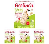 Gerlinéa - Encas Crousti Chocolat Blanc Fruits Rouges - Gaufrette Croustillante pour un Encas Gourmand - Source de Fibres - 5 barres Crousti - 90g (Lot de 4)