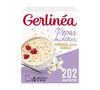 GERLINÉA - Porridge Saveur Vanille - Flocons d’Avoine Complets & Son d’Avoine - Idéal pour un Petit-Déjeuner Complet - Source de Fibres - 5 Portions - 275 g