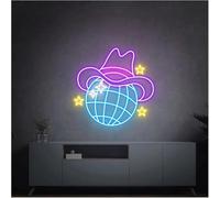 GERLJ enseigne lumineuse au néon D'Ambiance Apaisante Lampe Enseignes Au Néon Rétro À Boule Disco Alimentées par, Lumières(D,40cmx40cm)