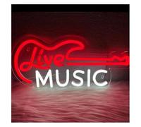 GERLJ enseigne lumineuse au néon Enseigne au néon Musique live pour guitare Décoration murale 38 cm × 17,6