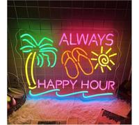 GERLJ enseigne lumineuse au néon Enseigne lumineuse Always Happy Hour Coconut Palm Bar 25,4 cm x 50,8