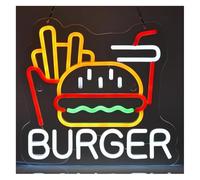 GERLJ enseigne lumineuse au néon Enseigne lumineuse « Burgers Open » néon, décoration pour l'ouverture d'un restaurant ou d'une cuisine, fête(35X32cma)