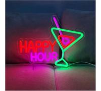 GERLJ enseigne lumineuse au néon Enseigne lumineuse LED pour cocktails « Happy Hour » - Décoration murale pour chambre à coucher, fête, 27,4 x 34 cm