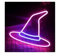 GERLJ enseigne lumineuse au néon Enseigne lumineuse néon en forme de chapeau sorcière, lampe LED murale décorative pour fête, magasin ou maison