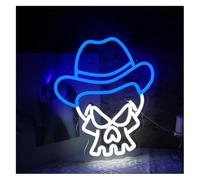 GERLJ enseigne lumineuse au néon Enseigne lumineuse néon Tête de mort cowboy, alimentée, à intensité variable, pour chambre coucher