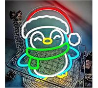 GERLJ enseigne lumineuse au néon Enseignes lumineuses néon pour décoration murale, motif pingouin, pour chambre à coucher 29,6 × 34,5 cm