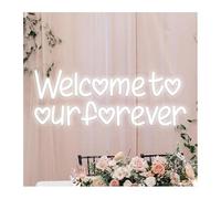GERLJ enseigne lumineuse au néon Lampe lumineuse néon « Bienvenue dans notre chambre pour toujours », décoration murale LED pour mariage ou fête 42x17cm(Blanc)