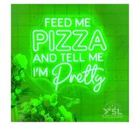 GERLJ enseigne lumineuse au néon Nourrissez-moi de la pizza et dites-moi que je suis jolie pour enseigne au néon LED à intensité variable pour alimentation pour USB(Vert)