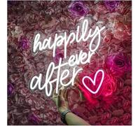GERLJ enseigne lumineuse au néon Panneau lumineux LED « Happy Ever After » pour décoration murale de mariage, anniversaire, chambre à coucher(Rose)
