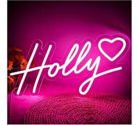 GERLJ enseigne lumineuse au néon Panneau lumineux LED Holly pour chambre d'enfant, décoration de fête d'anniversaire, 41 x 21,5 cm