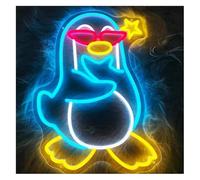 GERLJ enseigne lumineuse au néon Pingouin de dessin animé, 33 x 45 cm Décoration pour chambre d'enfant