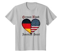 German Blood American Heart: Allemands pour Les Hommes Heritage T-Shirt, Enfant, Argent, 3 Ans