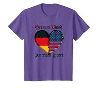 German Blood American Heart: Allemands pour Les Hommes Heritage T-Shirt, Enfant, Violet chiné, 3 Ans