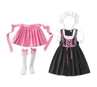 German Dress Bavarian Maid - 3-12 Years Bavarian-style Halloween Costume, | Blended Fabric Bavarian Maid Dirndl Dress, 4 Piece Cosplay Outfit With Apron For Oktoberfest, Carnivals, Stage And Parties