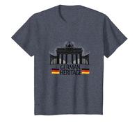 German Heritage Porte de Brandebourg Berlin Pride Patriotique T-Shirt, Enfant, Bleu Chiné, 6 Ans