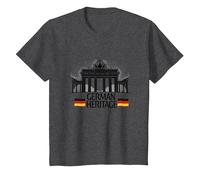 German Heritage Porte de Brandebourg Berlin Pride Patriotique T-Shirt, Enfant, Chiné Foncé, 12 Ans