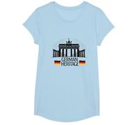 German Heritage Porte de Brandebourg Berlin Pride Patriotique T-Shirt, Fille, Bleu Céleste, XS