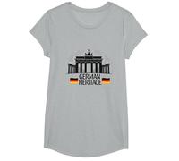 German Heritage Porte de Brandebourg Berlin Pride Patriotique T-Shirt, Fille, Gris Chiné, XS