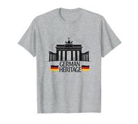 German Heritage Porte de Brandebourg Berlin Pride Patriotique T-Shirt, Homme, Gris Chiné, S
