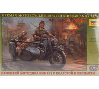 German Motorcycle WWII R-12 Sidecar And Crew Plastique Kit 1:3 5 Model Zvezda