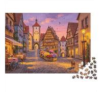 German Old Town Jigsaw Puzzle 1000 Piècess Papier Recyclé Medieval Village Puzzles Educational Game Challenge Fun Family Game pour Adultes and Age 10 38x26cm/1000pcs