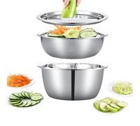 German Quality 3-In-1 Stainless Steel Grater Bowl, Multifunctional Vegetable Slicer, Drain Basket & Strainer for Kitchen, Professional Mixing & Shredding Tool (24CM)