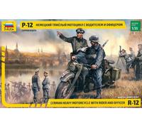 GERMAN R-12 HEAVY MOTORCYCLE w/ Rider & Officer - ZVEZDA 1/35 PLASTIC KIT