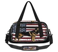 German Shepher Sac de sport léger pour filles et garçons, motif drapeau américain, petit sac de sport pour enfants, petit sac de voyage pour la nuit, Berger allemand, 18.5L x 7.8W x 9.4H