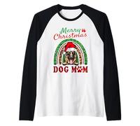 German Shepherd Christmas Santa Dog Mom Boho Rainbow Xmas Manche Raglan