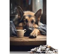 German Shepherd Coffee Dog Puzzle 1000 Pieces Cadeau Unique Jeu Éducatif Défi Jouet À De Qualité Supérieure Peinture Art pour Adultes Et Enfants À Partir De 12 Ans 1000pcs (40x28cm)