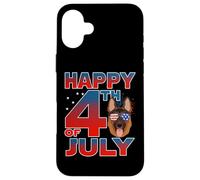 German Shepherd Dog American Flag Glasses Happy 4th of July Coque pour iPhone 16 Plus