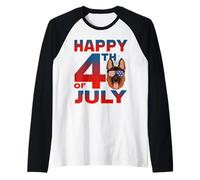 German Shepherd Dog American Flag Glasses Happy 4th of July Manche Raglan