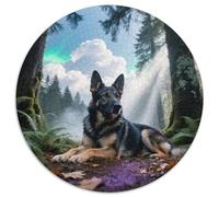 German Shepherd, Jeu De Puzzle Rond 1000 Pièces Incluantchien de Compagnie, Bon Niveau De Difficulté pour Entraînement Mental 1000pcs (67.5x67.5cm)