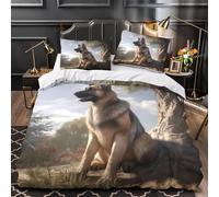 German Shepherd Parure de Lit 3D Imprimé Microfibre 3 Pièces 2xTaies Super Douce Outdoor Nature Ensemble De Literie Confortable Entretien Facile for Enfants Garçons Ado Super king（260x220cm）