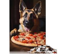 German Shepherd Pizza Dog Puzzles 1000 Pièces Cadeau Unique Jeu Éducatif Challenge Toy À De Qualité Supérieure Peinture Art pour Adultes Et Enfants À Partir De 14 Ans 1000pcs (75x50cm)