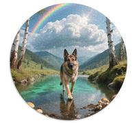 German Shepherd, Puzzle Familial Rond De 1000 Pièces Avecchien de Compagnie, Parfait pour Les Activités Partagées du Weekend 1000pcs (67.5x67.5cm)