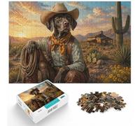 German Shorthaired Cowboy in Desert Landscape Puzzle, 1000 pièces | Pour les passionnés de puzzles à Noël : ce puzzle 1000 pièces adulte associe idée cadeau et passion du puzzle.