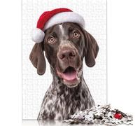 German Shorthaired Pointer Dog with Santa Hat Puzzle 1000 Pièces Educa Jouet en Bois Jeu D'Intelligence Décoration Intérieure Jeu Éducatif Challenge Toy Adultes & Enfants des 14 Ans 500pcs (52x38cm)