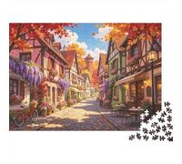 German Town Adult Jigsaws 1000 Pièces Recyclable Material Autumn Street View Puzzles Family Temps de Jeu Props Perfect pour la Famille et Les Amis Anniversaires 70x50cm/1000pcs
