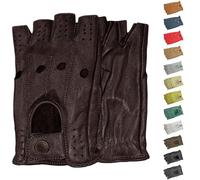 German Wear Gants de conduite à demi-doigts en cuir sans doigts pour conducteur automobile, marron foncé, 9=L