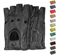 German Wear Gants de conduite à demi-doigts sans doigts en cuir pour conducteur automobile, Noir , 7=S