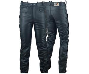German Wear Pantalon de moto en cuir de buffle avec lacets sur les côtés Noir