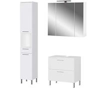 Germania 8272-84 GW-Arvada Ensemble de Salle de Bain 3 pièces composé d'un Meuble sous lavabo, d'une Armoire à Miroir et d'une Armoire Haute, de Couleur Blanche