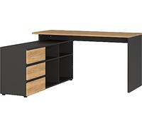 Germania Bureau d'angle 4187-549, en Graphite/Chêne Navarra repro, avec Buffet intégré, 146 x 76 x 145 cm (LxHxP)
