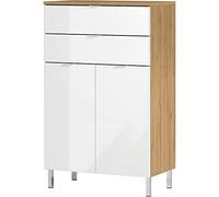 GERMANIA DIE MÖBELMACHER Commode 8531-552, en Chêne-Grandson repro/Blanc, façades en Blanc Brillant, avec Deux tiroirs, 60 x 97 x 34 cm (l/h/p)