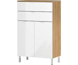GERMANIA DIE MÖBELMACHER Commode 8531-552, en Chêne-Grandson repro/Blanc, façades en Blanc Brillant, avec Deux tiroirs, 60 x 97 x 34 cm (l/h/p)